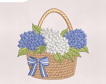 Motif de broderie panier hortensia bleu 3 tailles, motif de broderie hortensia, fichier Pes de broderie de fleurs, fichier de Machines à broder
