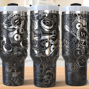 Metall Getriebe 40 Unzen Tumbler Laser Gravur Wrap, Auto Motor Zahnradkopf Tumbler Laser svg, 40 Unzen Laser gravierte svg, Laser-Gravur-Svg
