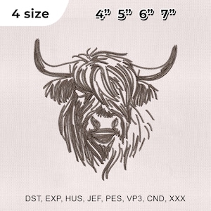 4 Size Scottish Cow Embroidery Design, Highland Cow Embroidery Design, Cow Embroidery Design, Embroidery Machines File