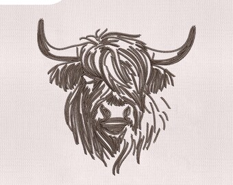 4 Size Scottish Cow Embroidery Design, Highland Cow Embroidery Design, Cow Embroidery Design, Embroidery Machines File
