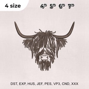 4 Size Scottish Cow Embroidery Design, Highland Cow Embroidery Design, Cow Embroidery Design, Embroidery Machines File