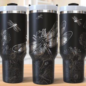 Dragonflies & Flowers 40oz Tumbler Laser Engraving Wrap, Floral Dragonfly Tumbler Laser svg, 40oz Laser Engraved Svg, Laser Engraving Svg