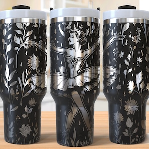 Floral Ballet Dancer 40oz Tumbler Laser Engraving Wrap, Ballet Tumbler Laser svg, 40oz Laser Engraved Svg, Laser Engraving Svg, Laser Rotary