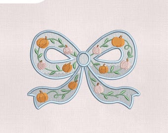 4 Size Pumpkins Vine Bow Embroidery Design, Cute Fall Embroidery Design, Pumpkin Bow Embroidery Design, Embroidery Machines File