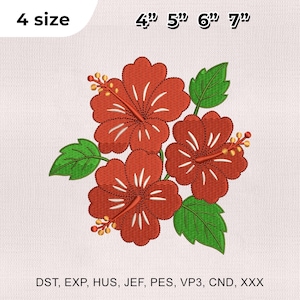 4 Size Hibiscus Embroidery Design, Flower Embroidery Design, Hibiscus Flower Embroidery Design, Embroidery Machines File