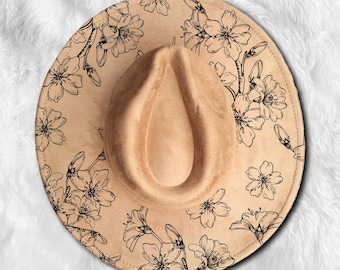 Gravure au laser de chapeau de fleur de Sakura, SVG de gravure laser de chapeau de Sakura, téléchargement numérique (SVG, PNG) pour bord large et chapeaux de cowboy