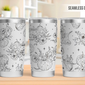 Blommig pumpa 20oz tumbler lasergravyr wrap, höstvibe tumbler laser svg, 20oz lasergraverad svg, lasergraveringssvg, SVG laserroterande