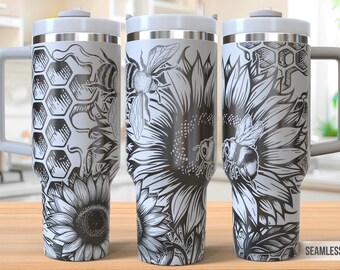 Bees & Flowers 40oz Tumbler Laser Engraving Wrap, Cute Bee Tumbler Laser svg, 40oz Laser Engraved Svg, Laser Engraving Svg, SVG Laser Rotary