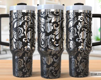Couro trabalhado 40oz Tumbler Laser Envoltório de gravação, Western Tooled Leather Tumbler Laser svg, 40oz Laser Engraved Svg, Laser Engraving Svg