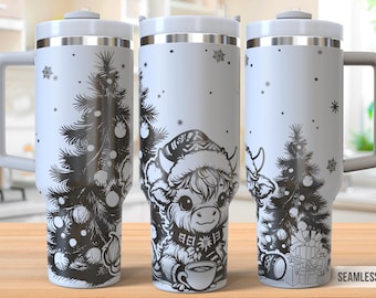 Christmas Highland Cow 40oz Tumbler Laser Engraving Wrap, Christmas Xmas Tumbler Laser svg, 40oz Laser Engraved Svg, Laser Engraving Svg
