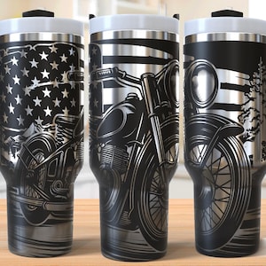 Motorcycle 40oz Tumbler Laser Engraving Wrap, American Biker Tumbler Laser svg, 40oz Laser Engraved Svg, Laser Engraving Svg, Laser Rotary