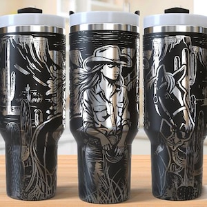 Cowgirl 40oz Tumbler Laser Engraving Wrap, Western Cowgirl Tumbler Laser svg, 40oz Laser Engraved Svg, Laser Engraving Svg, SVG Laser Rotary