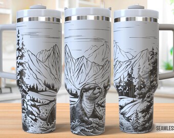Süßer Otter 40 Unzen Tumbler Laser Gravur Wrap, Otter Tumbler Laser svg, 40 Unzen Laser gravierte Plotterdatei, Laser Gravur svg, SVG für LaserRotative