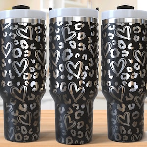 Cheetah Hearts 40oz Tumbler Laser Engraving Wrap, Valentine&#39;s Day Tumbler Laser svg, 40oz Laser Engraved Svg, Laser Engraving Svg