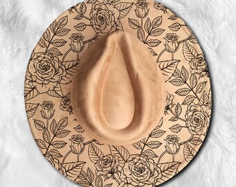 Rose Garden Wide Brim Hat Laser Engraving SVG, Floral Roses Flowers Hat Laser Svg - Digital Download for Wide Brim Hats