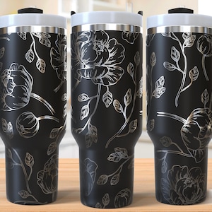 Floral Blooms Peonies 40oz Tumbler Laser Engraving Wrap, Peonies Flowers Tumbler Laser Svg, 40oz Laser Engraved Svg, Laser Engraving Svg