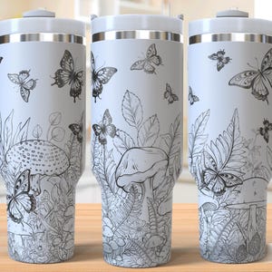 Mushroom & Butterfly 40oz Tumbler Laser Engraving Wrap, Cottagecore Tumbler Laser svg, 40oz Laser Engraved Svg, Laser Engraving Svg