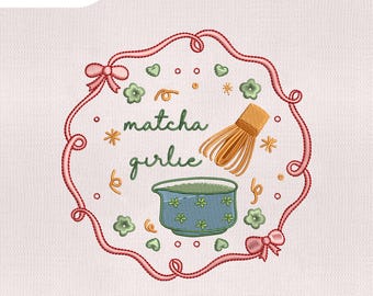 4 Size Matcha Girlie Embroidery Design, Matcha Girl Embroidery Design, Matcha Pes File, Embroidery Machines File