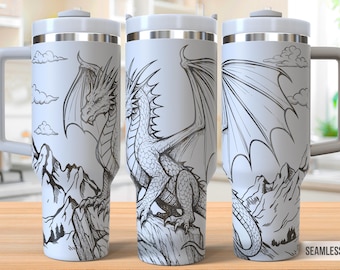 Dragon on Mountain 40oz Tumbler Laser Engraving Wrap, Dragon Tumbler Laser svg, Laser Engraved Svg, Laser Engraving Svg, SVG Laser Rotary