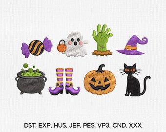 4 Size Halloween 8 Embroidery Designs, Ghost Black Cat Embroidery Design, Spooky Halloween Embroidery PES File, Embroidery Machines File