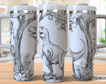 T-Rex Dinosaur 40oz Tumbler Laser Engraving Wrap, Dino Tumbler Laser svg, 40oz Laser Engraved Svg, Laser Engraving Svg, SVG For Laser Rotary