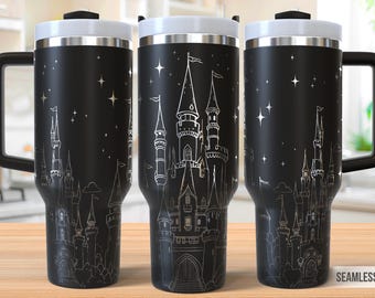 Vaso de 40 oz con grabado láser de "Castillo de Cuento de Hadas", vaso de polvo de hadas "Castillo Mágico" con grabado láser, SVG de 40 oz, SVG de grabado láser