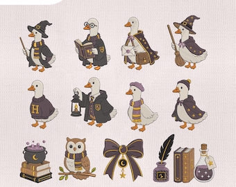 4 Size Magic Halloween 13 Embroidery Designs, Magic Goose Embroidery Design, Wise Owl Embroidery PES File, Embroidery Machines File