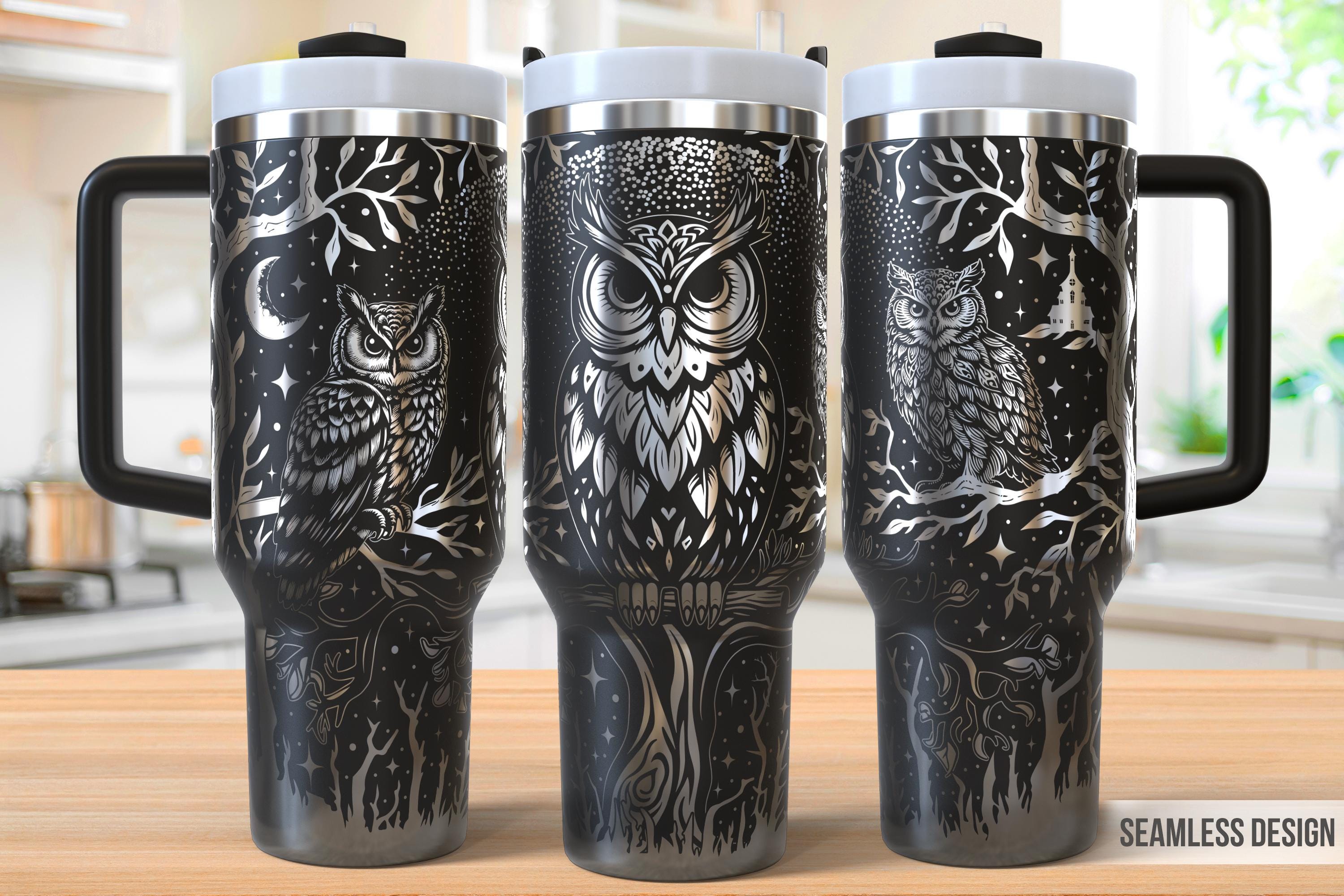 Owls 40oz Tumbler Laser Engraving Wrap, Night Owls Tumbler Laser svg, 40oz Laser Engraved Svg, Laser