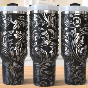 Tooled Leather 40oz Tumbler Laser Engraving Wrap, Western Tooled Leather Tumbler Laser svg, 40oz Laser Engraved Svg, Laser Engraving Svg