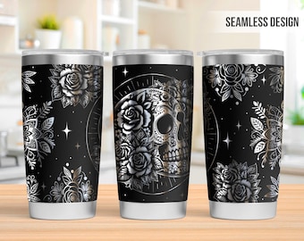 Mandala Skull 20oz Tumbler Laser Engraving Wrap, Mandala flower Tumbler Laser svg, 20oz Laser Engraved Svg, Laser Engraving Svg,Laser Rotary