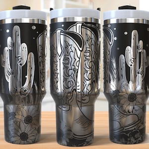 Cowgirl Boots 40oz Tumbler Laser Engraving Wrap, Western Cowgirl Tumbler Laser svg, 40oz Laser Engraved Svg, Laser Engraving Svg