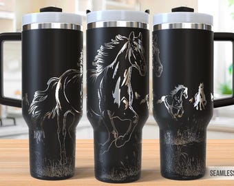 Vaso de 40 oz con grabado láser de caballos salvajes, vaso de caballos con grabado láser, SVG de 40 oz con grabado láser, SVG para grabado láser rotativo