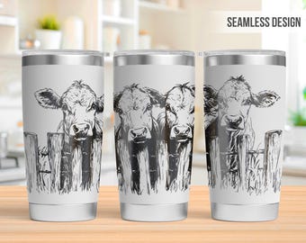 Clôture Hereford vaches gobelet 20 oz emballage de gravure laser, vache gobelet laser svg, Svg gravé laser 20 oz, gravure laser Svg, laser rotatif