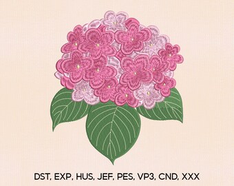 Motif de broderie hortensia rose taille 4, motif de broderie hortensia Bloom, fichier Pes de broderie de fleurs, fichier de Machines à broder