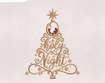 Motif de broderie Nuit sainte 4 tailles, motif de broderie sapin de Noël, motif de broderie de Noël, fichier Machines à broder