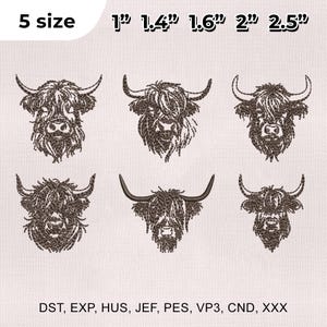 4 Size Scottish Cow Embroidery Design Bundle, Highland Cow Embroidery Design, Cow Embroidery Design, Embroidery Machines File