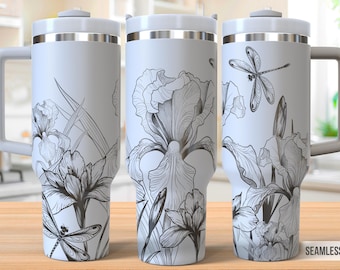 Wild Irises 40oz Tumbler Laser Engraving Wrap, Flower Tumbler Laser svg, 40oz Laser Engraved Svg, Laser Engraving Svg, Laser Rotary SVG
