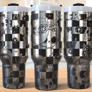 Vaso de 40 oz con calaveras de azúcar, grabado láser, SVG de vaso de calaveras, SVG de 40 oz con grabado láser, SVG para grabado láser, SVG para láser rotatorio