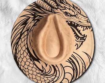 Dragon Wild Brim Hat Laser Engraving SVG, Owl Hat Laser Svg - Digital Download (SVG, PNG) for Wide Brim & Cowboy Hats