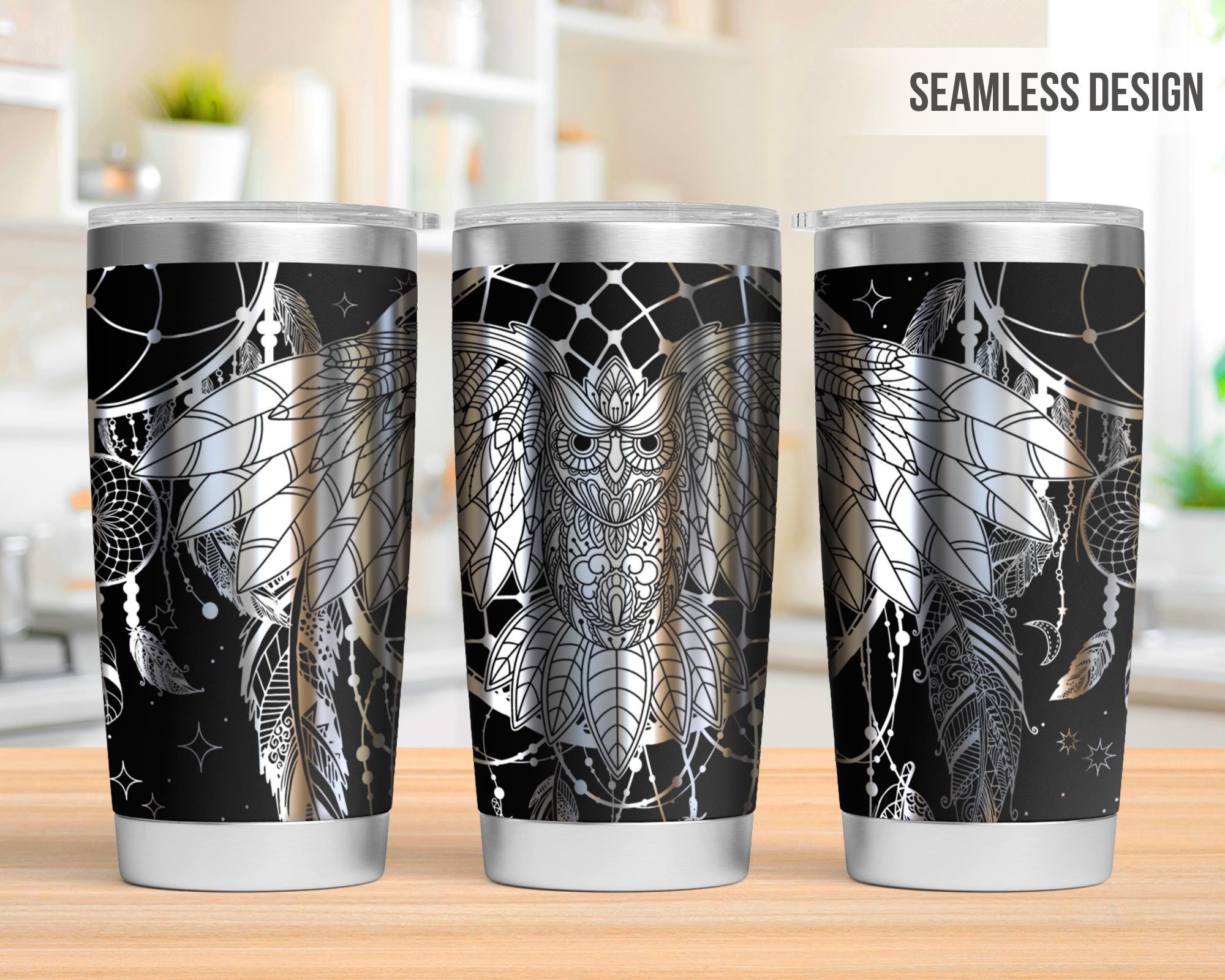 Owl Dreamcatcher 20oz Tumbler Laser Engraving Wrap, Dreamcatcher Tumbler Laser svg, 20oz Laser Engra