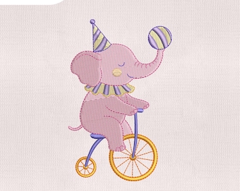 4 Größe Zirkus Elefant Stickdatei, süßes Elefant Stickmuster, süßes Stickmuster für Kinder / Baby, Maschinenstickerei