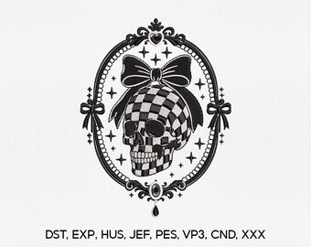 6 Size Coquette Skull Embroidery Design, Skull Bow Embroidery Design, Forest Embroidery PES File, Embroidery Machines File
