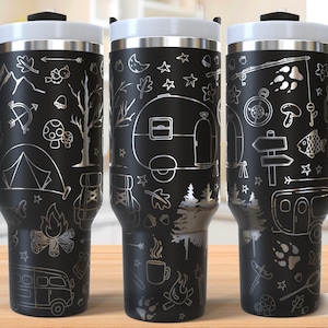 Camping 40oz Tumbler Laser Engraving Wrap, Camping Doodles Tumbler Laser svg, 40oz Laser Engraved Svg, Laser Engraving Svg, SVG Laser Rotary