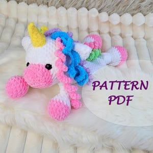 Crochet Pink Unicorn Baby Snuggler Toy Plush Rainbow Horse Lovey Pattern Amigurumi Unicorn