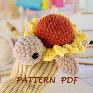 Crochet Sunflower Turtle Pattern. No-Sew Sea Animal Toy (PDF Pattern)