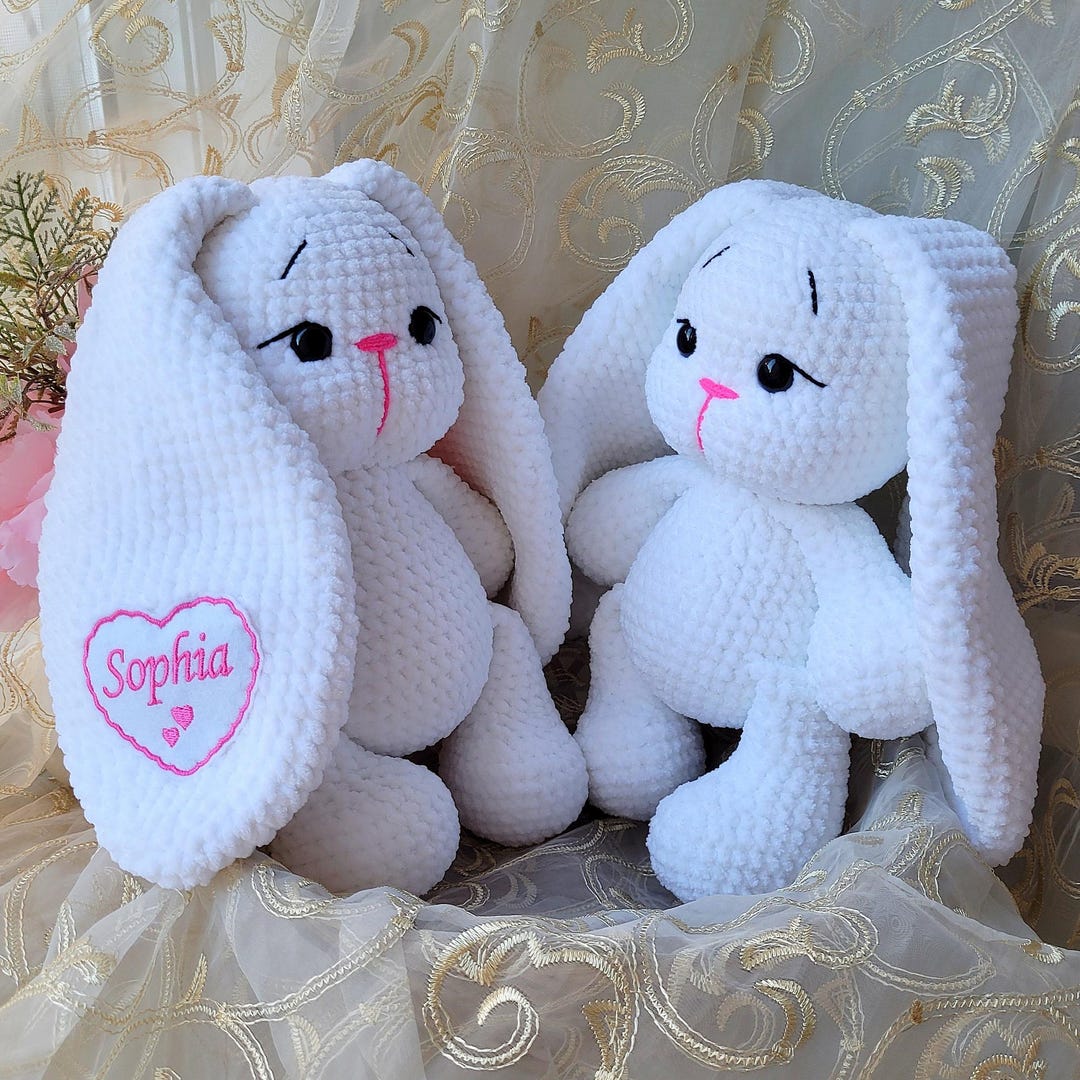 Lapin En Peluche Fait Main Au Crochet, Couleur Menthe, 20cm (hors Oreilles), Fabrication Française