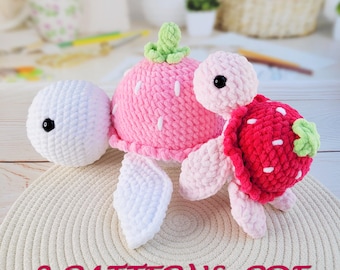 Strawberry Turtle Crochet Pattern. Amigurumi Sea Flower Plushie (PDF Pattern)