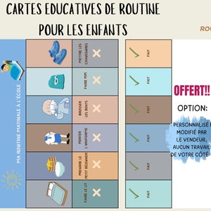 Educational Routine Cards for Children | Boy | French version | Routine Educational Cards | morning, afternoon, evening |