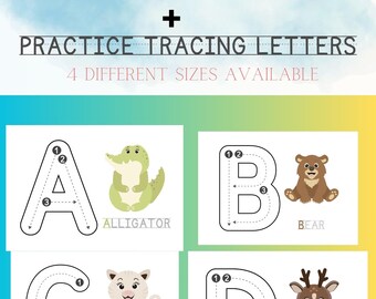 Tarjetas didácticas para trazar el alfabeto animal – Aprendizaje infantil (Descarga digital)