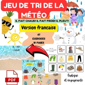 Jeu de Tri Météo - Chaud, Froid, Pluie | Activité Éducative avec 47 Images | Jeu Éducatif pour Apprendre la Météo |Activité Montessori Météo
